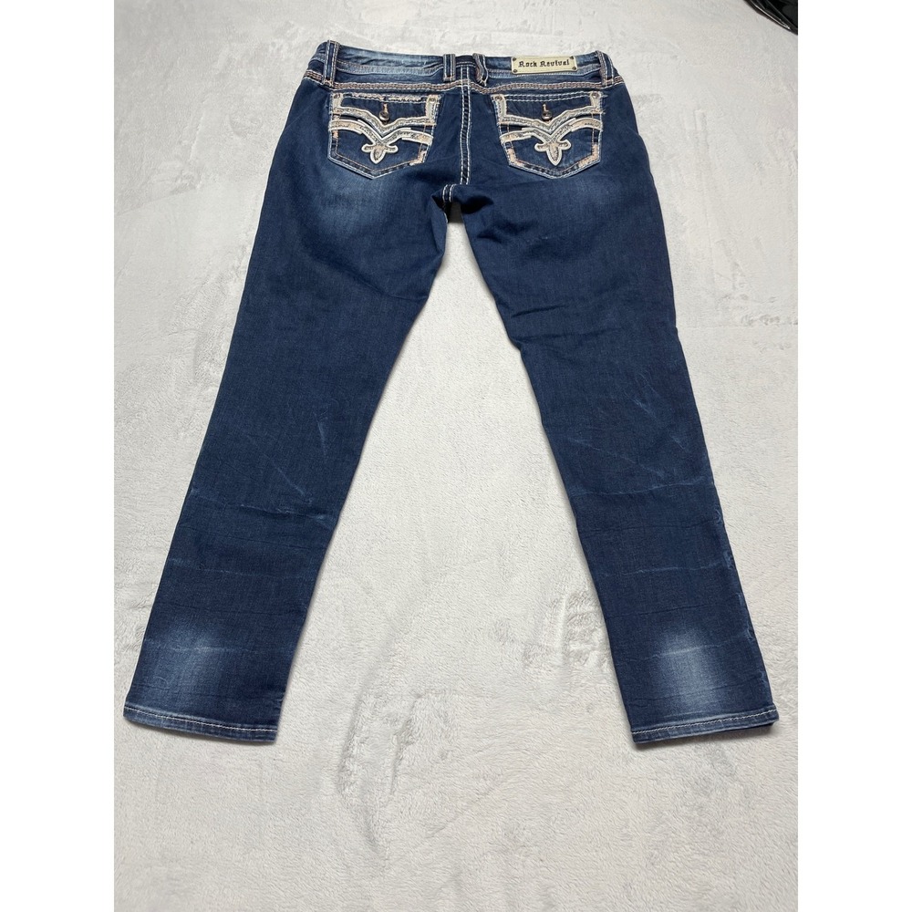 Rock Revival Easy Ankle Skinny Jeans Womens 33 Blue Contrast Stitch Y2K - Picture 7 of 14